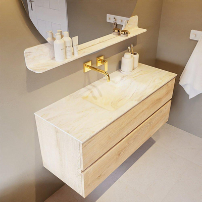 Mondiaz VICA-DLUX Ensemble de meuble de salle de bain - 120cm - meuble sous-vasque chêne blanchi - 2 tiroirs - lavabo encastré nuage milieu - sans trous de robinet - version haute 60cm - ostra