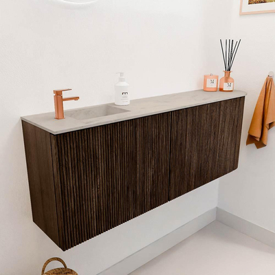 Mondiaz JOYA-DLUX 111.6cm toiletmeubel - ronding rechts kleur Walnut - Wastafel FAYE positie Links 1 kraangat kleur Opalo.
