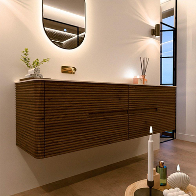 Mondiaz CIRO-DLUX Badkamermeubelset - 170x45x50cm - Solid surface wastafel Meli - 1 wasbak Links - zonder kraangaten - 4 lades - Dusk