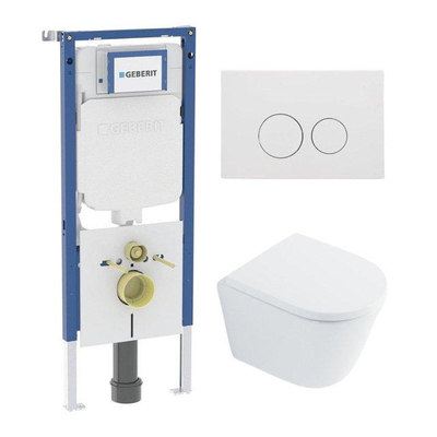 QeramiQ Dely Toiletset - 36.3x51.7cm - diepspoel - rimless - Geberit UP720 inbouwreservoir - softclose toilet zitting - 35mm - mat witte bedieningsplaat - ronde knoppen - met Burda frame - glans wit