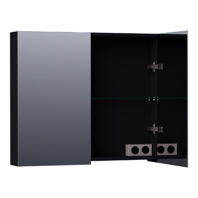 BRAUER Plain Spiegelkast - 80x70x15cm - 2 links/rechtsdraaiende spiegeldeuren - MDF - mat zwart
