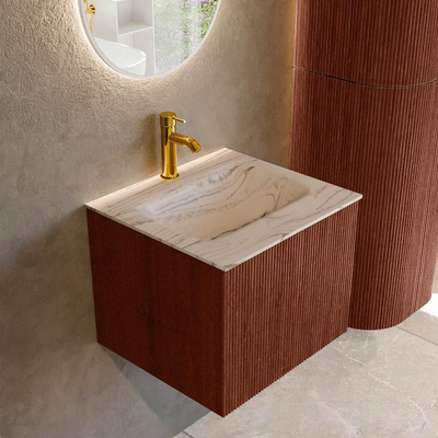 MONDIAZ KURVE-DLUX Meuble de salle de bains 50 cm couleur Ruby avec 1 tiroir et 0 porte. Lavabo GRUNNE Central 1 trou de robinet Nata.