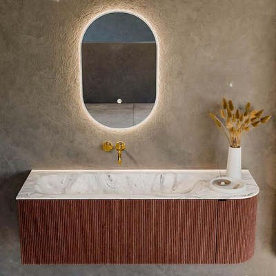 Mondiaz KURVE-DLUX Badkamermeubelset - 135x46x40cm - 1 lade - 1 deur - wastafel solid surface - links - zonder kraangat - Ruby