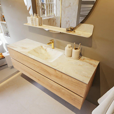 MONDIAZ VICA-DLUX Ensemble meuble de salle de bains - 150cm - sous-meuble chêne lavé - 2 tiroirs - lavabo encastré cloud central - 1 trou de robinet - version haute 60cm - frape
