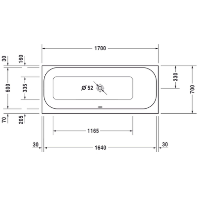 Duravit HappyD 2 baignoire encastrée synthétique acrylique rectangulaire avec appuie-dos droit 170x70x46cm sans pieds blanc