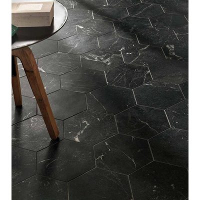 ÉCHANTILLON Terravito Fareno carreau mural et de sol - 21.6x25cm - 9mm - Hexagone - Aspect marbre - anthracite mat