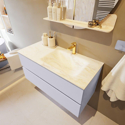 Mondiaz VICA-DLUX Ensemble de meuble de salle de bain - 100cm - meuble sous-vasque cale - 2 tiroirs - lavabo encastré cloud droite - 1 trou de robinet - version haute de 60cm - ostra