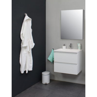 Basic Bella Meuble avec lavabo acrylique 1 trou de robinet 60x55x46cm avec armoire toilette à 1 porte gris Blanc brillant