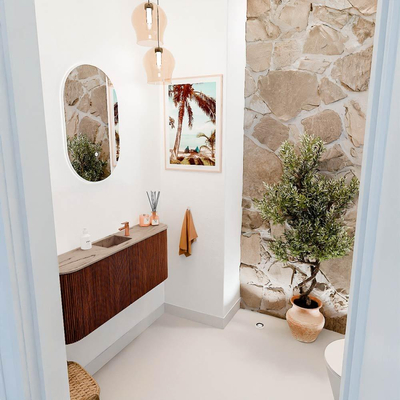 Mondiaz JOYA-DLUX 103.2cm toiletmeubel - ronding links en rechts kleur Ruby - Wastafel FAYE positie Midden 1 kraangat kleur Arena.