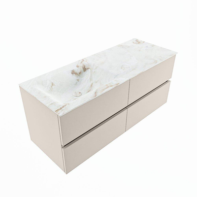MONDIAZ VICA-DLUX Ensemble meuble de salle de bains - 120cm - meuble sous-vasque linen - 4 tiroirs - lavabo encastré cloud gauche - sans trous de robinetterie - version haute 60cm - frape