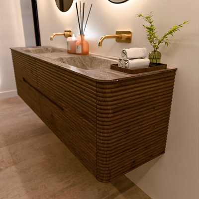 Mondiaz CIRO-DLUX Meuble de salle de bains - 170x45x50cm - Vasque Solid Surface Oza - 2 vasques Double - sans trous de robinetterie - 4 tiroirs - Dusk