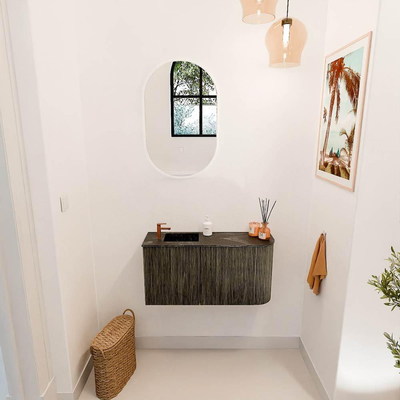 Mondiaz JOYA-DLUX 81.6cm toiletmeubel - ronding rechts kleur Shadow - Wastafel FAYE positie Links 1 kraangat kleur Lava.