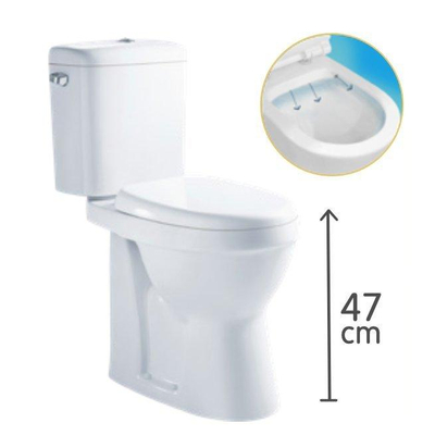 GO by Van Marcke XJoy spoelrandloos PACK staand toilet verhoogd Suitgang zonder spoelrand porselein wit wczitting softclose in kunststof SHOWROOMMODEL