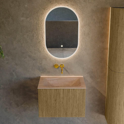 MONDIAZ KURVE-DLUX Meuble de salle de bains 60cm couleur Dusk avec 1 tiroir et 0 porte. Lavabo CLOUD Centre sans trou de robinet Saba.