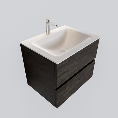 MONDIAZ VICA Ensemble de meuble salle de bain - 60cm - 2 tiroirs - lavabo Cloud central - 1 trou de robinet - solid surface marron foncé