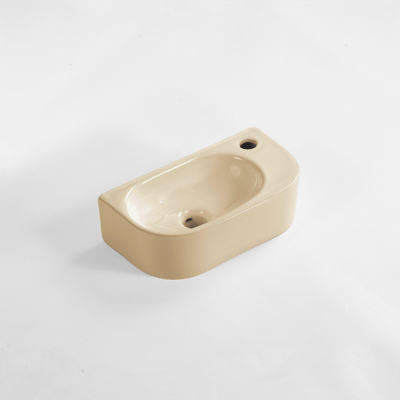 QeramiQ Pure Lavabo pour WC - 40x22x12cm - Droit - Lisse - semi-circulaire - 1 trou de robinet - Céramique - Beige mat