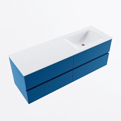 Mondiaz VICA ensemble de meuble de salle de bain - 140cm - meuble sous-vasque jeans - 4 tiroirs - lavabo cloud droite - sans trous de robinet - version haute de 60cm - talc