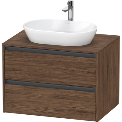 Duravit Ketho.2 Wastafelonderbouwkast - inclusief consoleplaat - met 2 laden - 80x55x56.8cm - met handgrepen antraciet - donker noten mat
