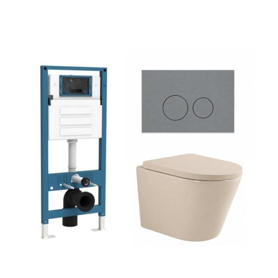 QeramiQ Dely Ensemble toilette - réservoir encastré Qeramiq Flush - abattant 35mm - plaque de commande en plastique gris clair - boutons ronds - beige