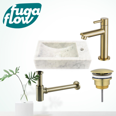 FugaFlow Eccelente Arredo fonteinset - 22x40x10cm - 1 kraangat - rechts - marmer - fonteinkraan messing geborsteld - wit -