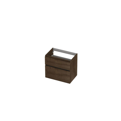 INK Wastafelonderkast - 70x45x65cm - 2 lades - greeploos - met houten keerlijst - MDF - Chocolate