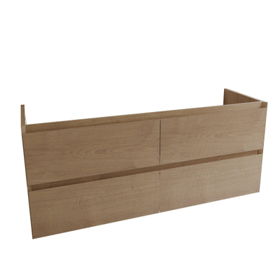 Saniclass Holz Atelier Meuble de salle de bain - 140x45x60cm - lavabo en céramique blanc - 2 vasques - sans trous de robinet - 4 tiroirs - Chêne Natural