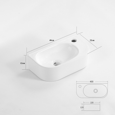 FugaFlow Eccelente Pietra Fontaine - 40x22x12cm - Droite - Lisse - Demi-ronde - 1 trou de robinet - Céramique - Blanc Brillant