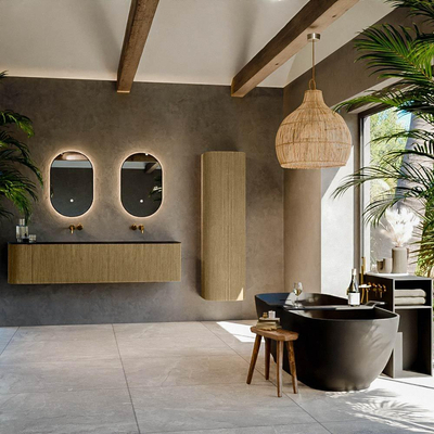 Mondiaz KURVE Ensemble de meuble de salle de bains - 175x46x40cm - 2 tiroirs - 1 porte - vasque solid surface - double / droite - sans trou de robinet - Dusk