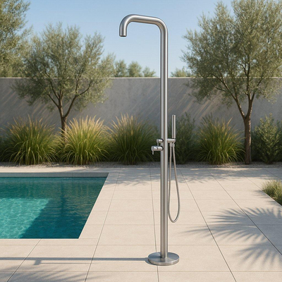 Fugaflow douche extérieure autoportante en acier inoxydable 316 douchette à main en acier inoxydable brossé