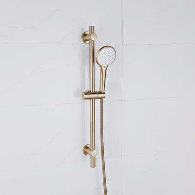 Adema Sparkle 2.0 Doucheset - thermostaatkraan - 70cm glijstang - ronde handdouche - metalen doucheslang - goud mat