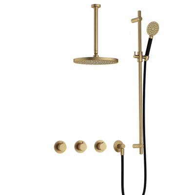 Hotbath Cobber IBS70 Regendoucheset - inbouw - 30cm plafondarm - 30cm ronde hoofddouche - 1 stand handdouche - glijstang - geborsteld messing goud