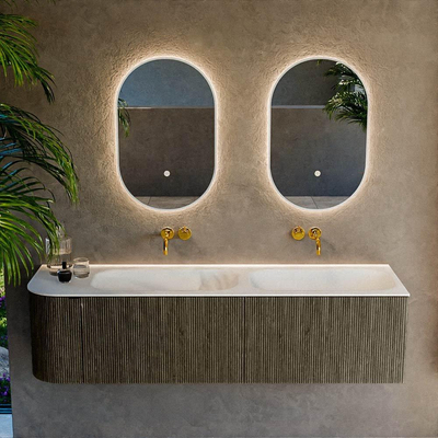 Ensemble de meuble de salle de bain Mondiaz KURVE - 165x46x40cm - 2 tiroirs - 1 porte - lavabo en solid surface - double / droite - sans trou de robinet - Shadow