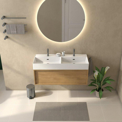 Saniclass Holz Frame Badkamermeubelset - 120x45x52cm - Legend keramische wastafel mat wit - 2 wasbakken - 2 kraangaten - 1 lade - mat eiken natural (hout)