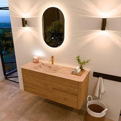 Mondiaz CIRO-DLUX Badkamermeubelset - 120x45x50cm - Solid surface wastafel Arena - 1 wasbak Links - 1 kraangat - 2 lades - Oak