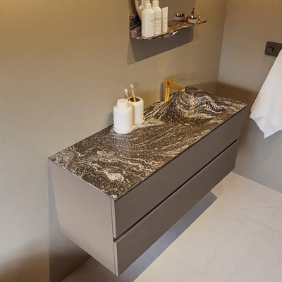 Mondiaz VICA-DLUX ensemble de meuble de salle de bain - 120cm - meuble sous-vasque fumée - 2 tiroirs - lavabo encastré nuage droite - 1 trou de robinet - miroir modèle spot - version XL 60cm haut - lave