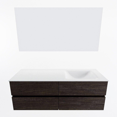 Mondiaz VICA ensemble de meuble de salle de bain - 140cm - meuble sous-vasque marron foncé - 4 tiroirs - lavabo cloud droite - 1 trou de robinet - couleur talc - miroir LED - version XL 60cm de haut