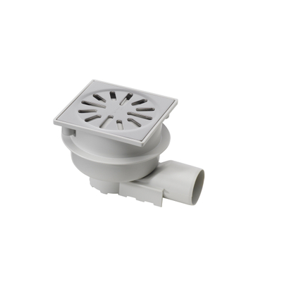 Aquaberg ABS vloerput met RVS rooster met onderuitloop Ø50mm en zijuitloop Ø40mm 100x100mm met PPC reukafsluiter reukslot 37mm TWEEDEKANS