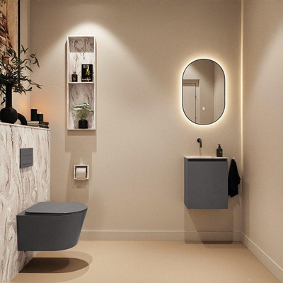 MONDIAZ TURE-DLUX Meuble toilette - 40cm - Dark Grey - EDEN - vasque Glace - position gauche - sans trou de robinet