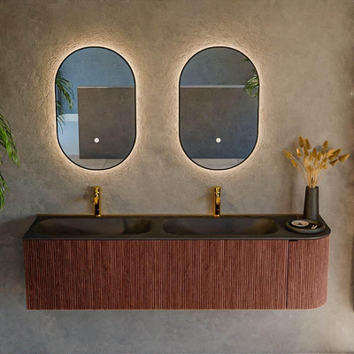 Mondiaz KURVE Badkamermeubelset - 165x46x40cm - 2 lade - 1 deur - wastafel solid surface - dubbel / links - 2 kraangaten - Ruby