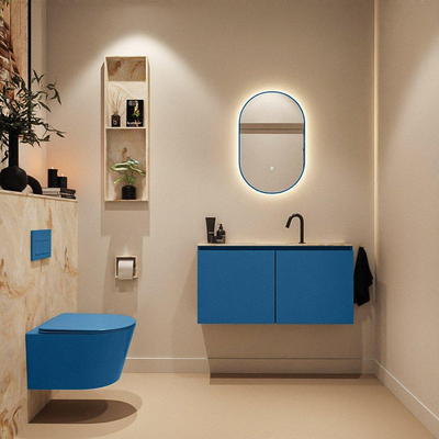 MONDIAZ TURE-DLUX 100cm toiletmeubel Jeans. EDEN wastafel Frappe positie midden. Met 1 kraangat.