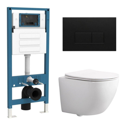 QeramiQ Dely Swirl Compact Toiletset - inbouwreservoir QeramiQ flush - slim zitting - metalen bedieningsplaat mat zwart- rechthoekige knoppen - glans wit