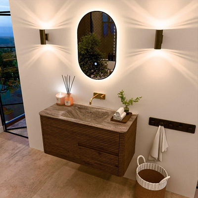 Mondiaz CIRO-DLUX Badkamermeubelset - 100x45x50cm - Solid surface wastafel Oza - 1 wasbak Midden - zonder kraangaten - 2 lades - Dusk