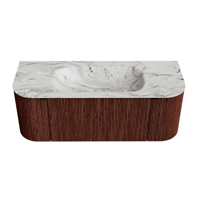 Mondiaz KURVE-DLUX Ensemble de meubles de salle de bains - 120x46x40cm - 1 tiroir - 2 portes - lavabo solid surface - central - 1 trou de robinet - Ruby