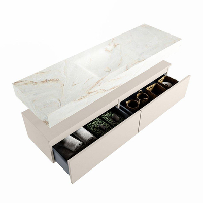 Mondiaz ALAN-DLUX Ensemble de meuble - 150cm - meuble Linen mat - 2 tiroirs - Lavabo Cloud Frappe suspendu - vasque Centre - 0 trous de robinet