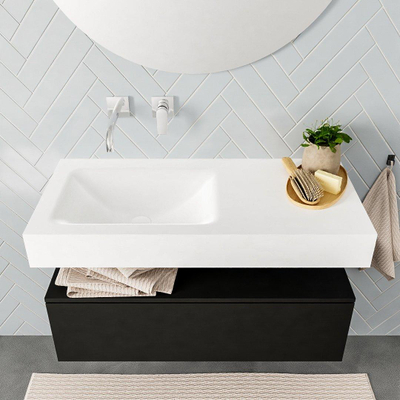 MONDIAZ ALAN 100cm - meuble bas - urban - 1 tiroir - lavabo suspendu - vasque à gauche - 0 trous de robinet - talc