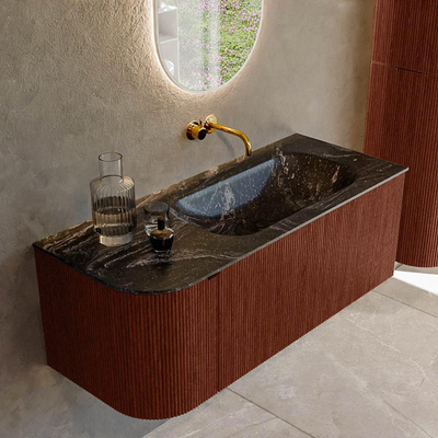 Mondiaz KURVE-DLUX Ensemble meuble de salle de bains - 115x46x40cm - 1 tiroir - 1 porte - vasque solid surface - droit - sans trou de robinet - Ruby