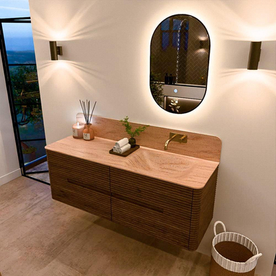 Mondiaz CIRO-DLUX Badkamermeubelset - 140x45x50cm - Solid surface wastafel Saba - 1 wasbak Rechts - zonder kraangaten - 4 lades - Dusk