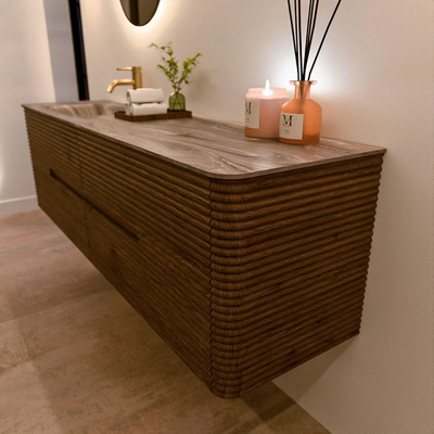 Mondiaz CIRO-DLUX Badkamermeubelset - 170x45x50cm - Solid surface wastafel Sombra - 1 wasbak Links - 1 kraangat - 4 lades - Dusk