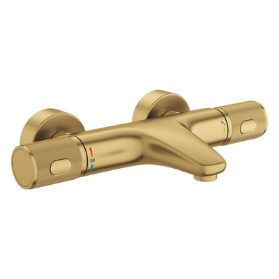 Grohe Precision Feel Thermostatische Badkraan - 31.3cm - Vitalio Joy Badset - ronde handdouche - 3 straalsoorten - met houder - brushed cool sunrise (goud)