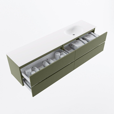 Mondiaz VICA Badkamermeubelset - 200cm - army - 4 lades - Wastafel MOON - rechts - zonder kraangat - kleur talc - XL versie 60cm hoog